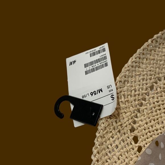 H&M | Women’s Neutral Beige Polka Dot Ribbon Tan Floppy Sun Straw Hat Visor Up - Picture 4 of 4